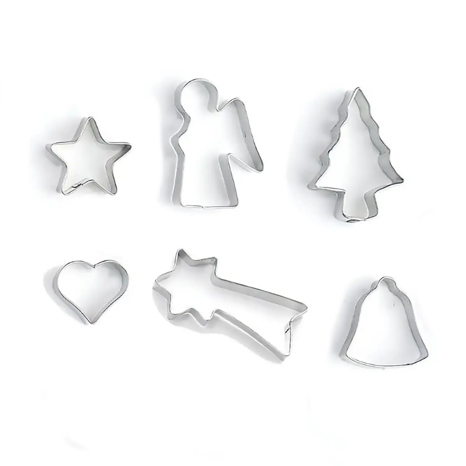 Set 6 Formine Piccole in Metallo – Cuore, Stella, Abete, Campana, Cometa e Angelo - Paste per modellare