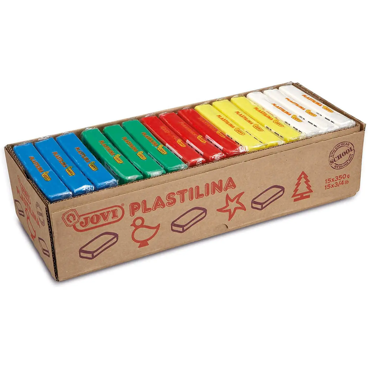 Plastilina Jovi Scuola – 15 Panetti da 350 gr, 5 Colori Assortiti - Paste per modellare