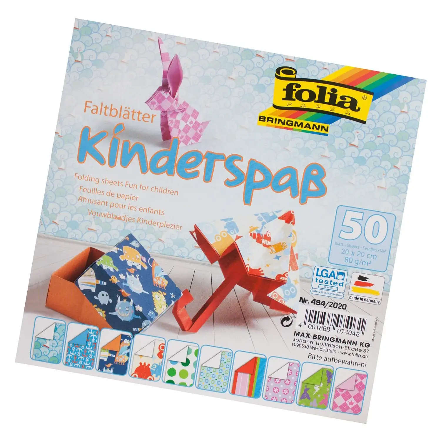 Carta Fantasie Infanzia - 50 Fogli 20x20 cm - Assortimento Colorato - Carta e cartoncino