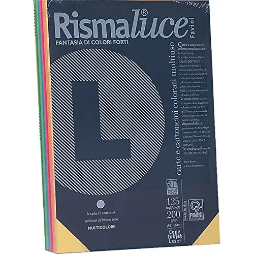 Carta Colorata Rismaluce A4 200 gr – 50 Fogli - Tinte Forti - Carta e cartoncino