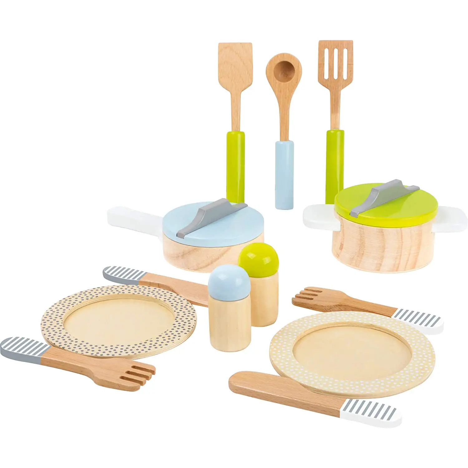 Set Stoviglie e Pentole Giocattolo 15 Pezzi in Legno – Accessori Cucina - Cucine e gioco simbolico