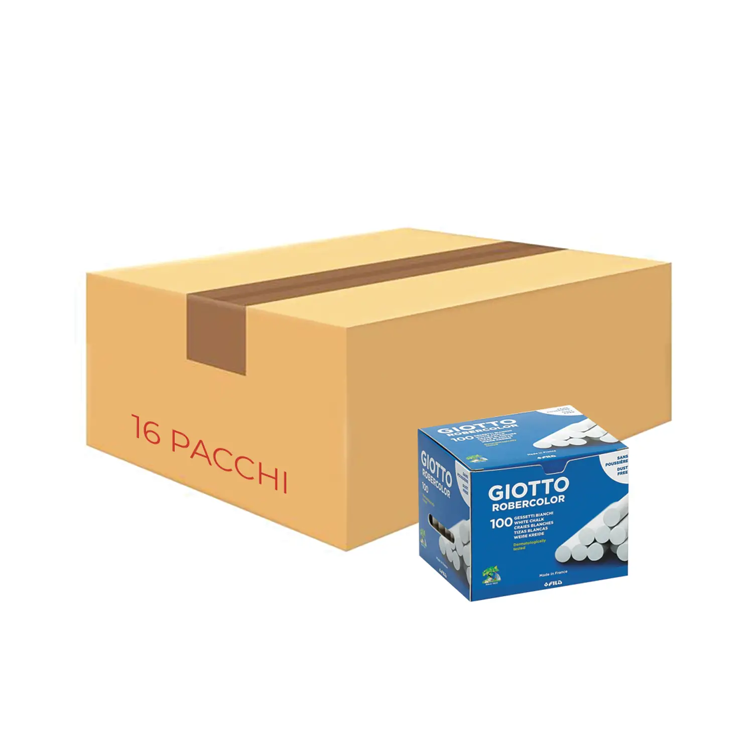 Gessetti Tondi Giotto Non Polverosi – 1600 Pezzi, Bianchi (16 scatole da 100 Gessi) - Gessi e accessori per lavagne
