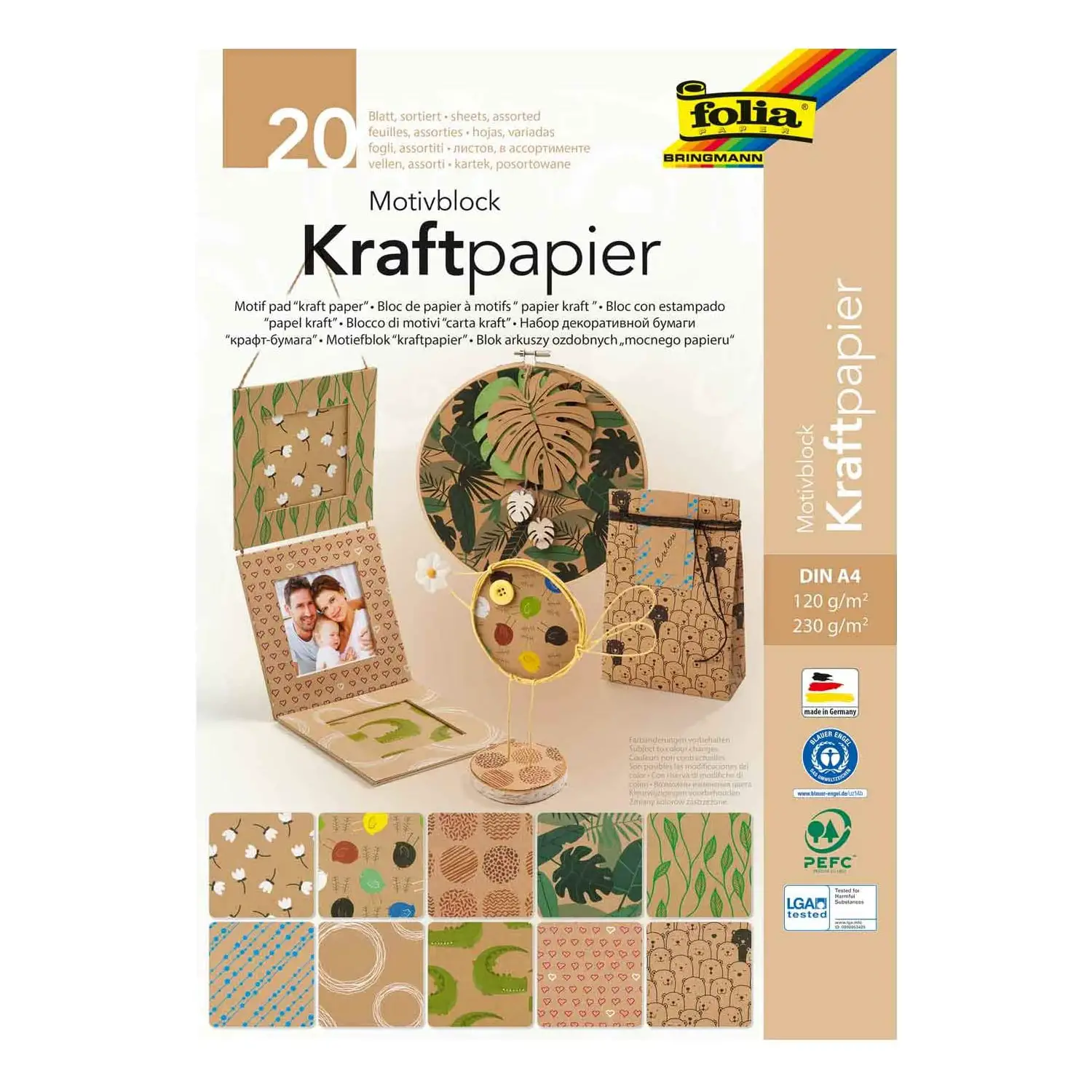 Carta Kraft Avana A4 - 20 Fogli Assortiti in 10 Fantasie - Carta e cartoncino