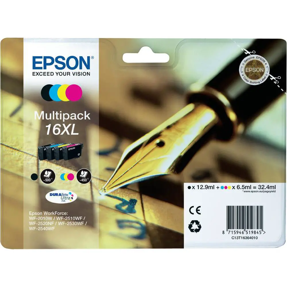 MULTIPACK 16XL CONTENENTE N.4 CARTUCCE A PIGMENTI SERIE 16XL/PENNA E CRUCIVE - Consumabili