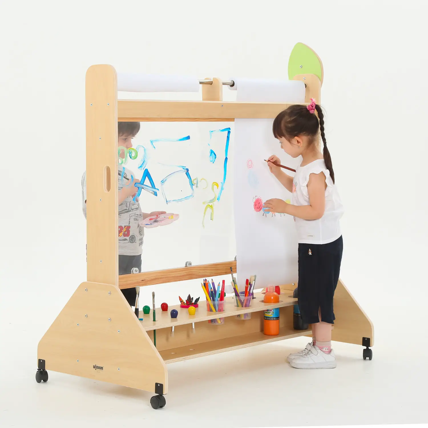Finestra dei Ritratti Mobile XXL – Atelier Creativo per Bambini con Doppia Superficie di Pittura - Lavagnette e carrelli