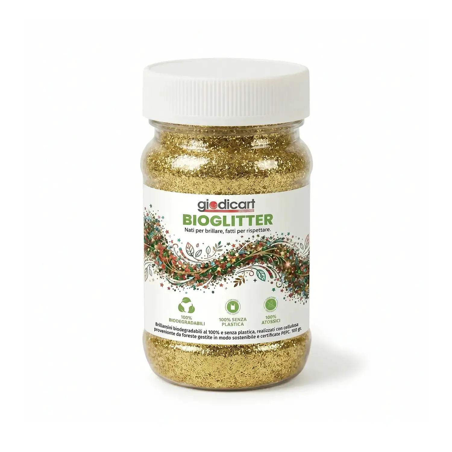 Brillantini Ecologici in Cellulosa Riciclata, Bio-Glitter Grana Media 100 Gr. Oro - Brillantini e glitter