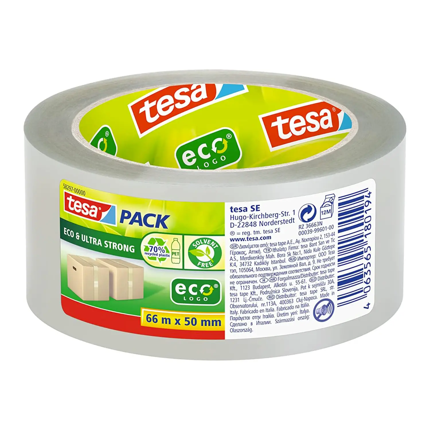 Tesa Pack Eco & Ultra Strong Nastro Adesivo Trasparente Mt 66x55 Mm - Nastri adesivi e colle