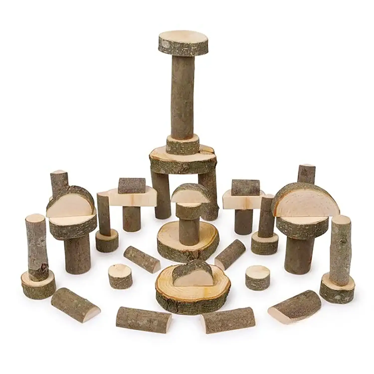 Blocchi Da Costruzione In Legno Naturale con Corteccia, 50 Tronchetti Misure Assortite - Soggetti in legno
