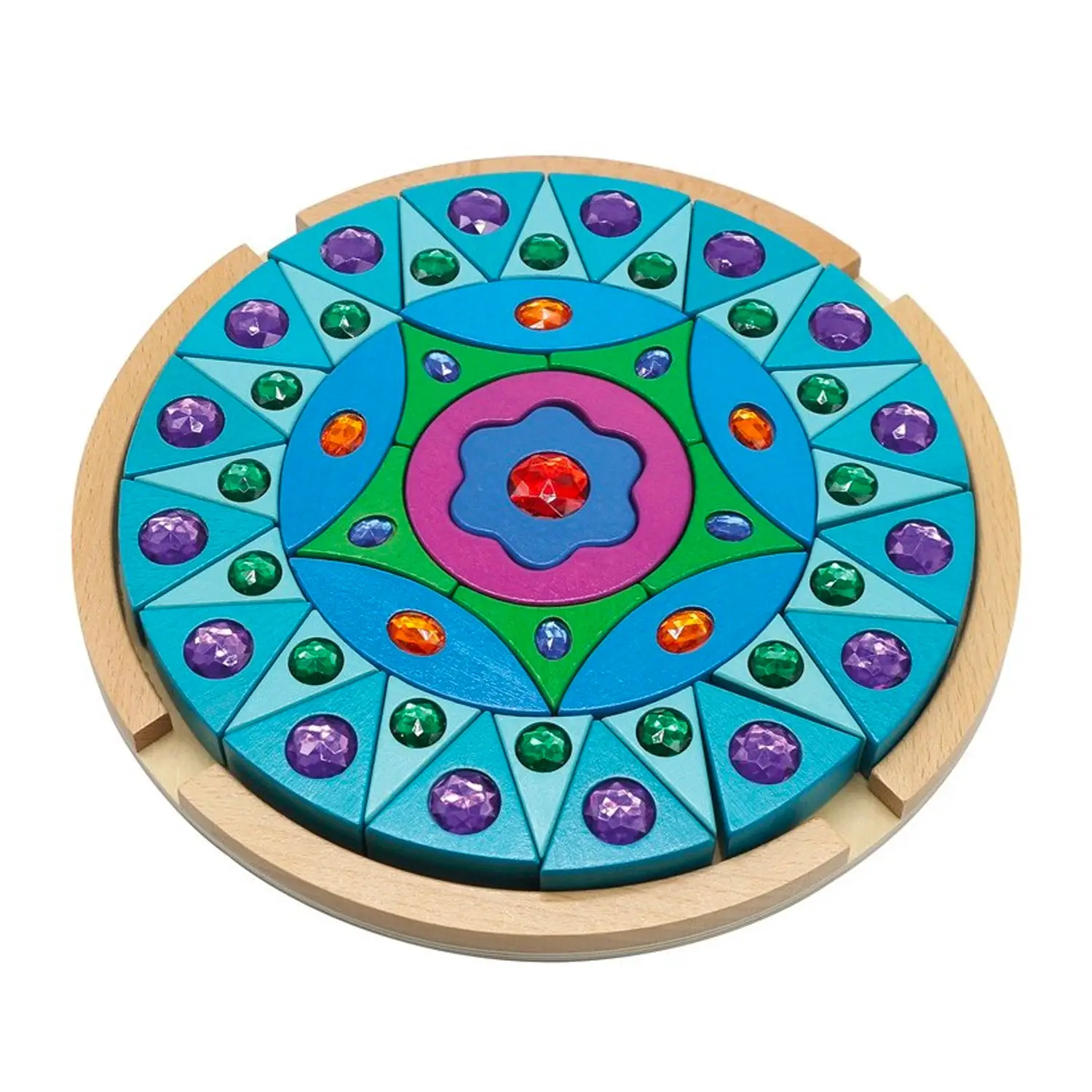 Mandala in Legno Massello con Gemme Colorate – 44 Pezzi - Costruzioni in legno