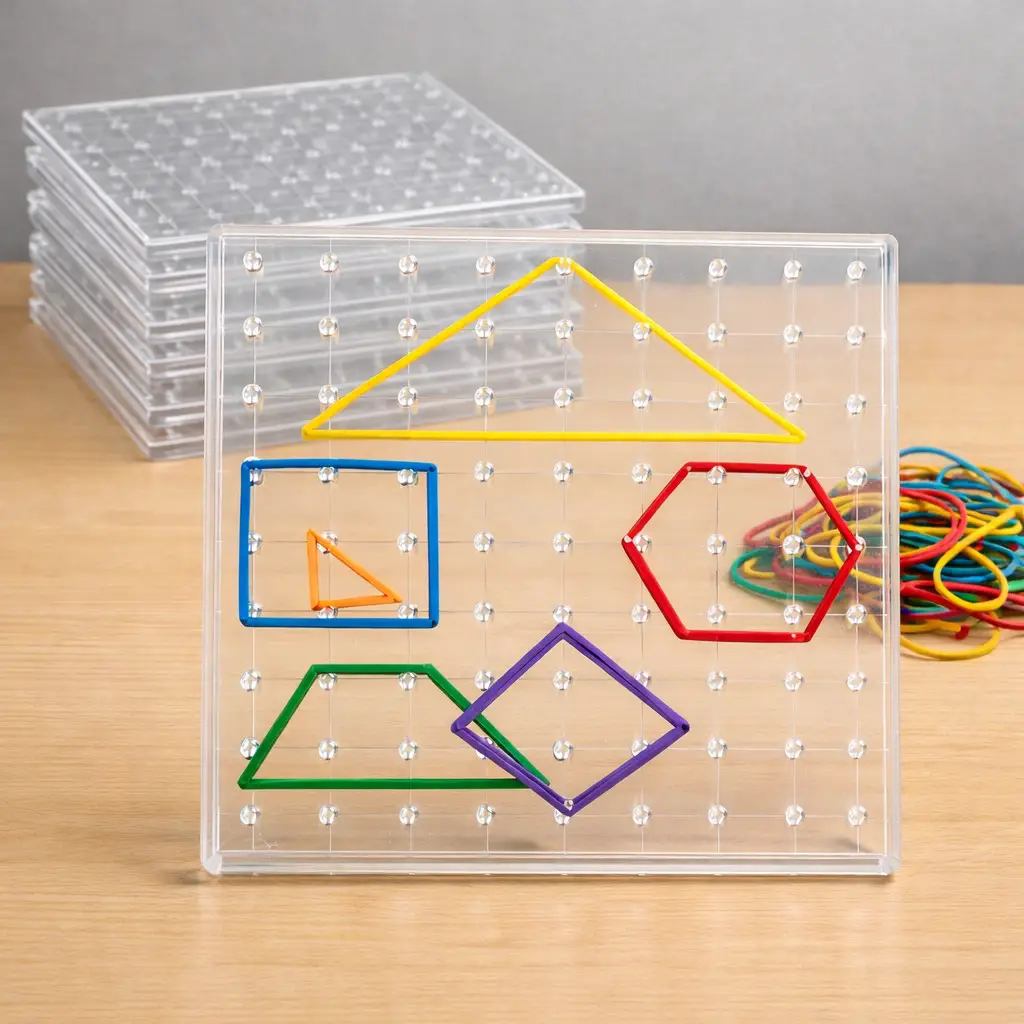 Geopiano Didattico Trasparente, 6 Tavole con 144 Elastici per Attività Geometriche - Motricità fine