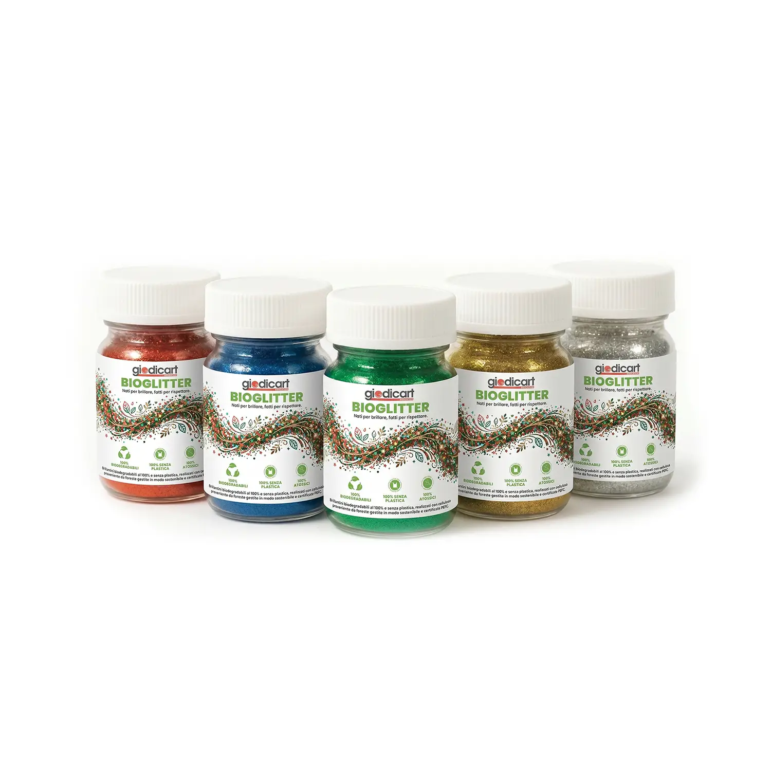 Brillantini Ecologici in Cellulosa Riciclata, Bio-Glitter Grana Fine 50 Gr. 5 Colori Assortiti - Brillantini e glitter