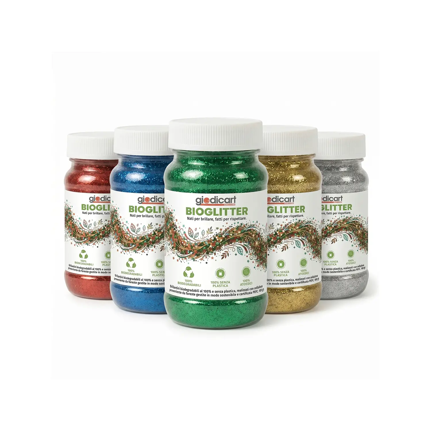 Brillantini Ecologici in Cellulosa Riciclata, Bio-Glitter Grana Media 50 Gr. Cinque Colori Assortiti - Brillantini e glitter