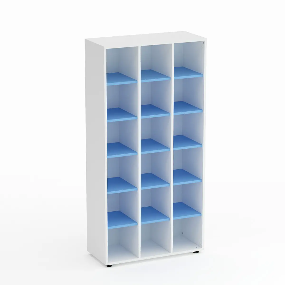 Mobile Scuola Kubò Bianco – 18 Caselle con Ripiani Blu Orizzonte H 180 cm | Conforme CAM - Arredo scuola dell'obbligo