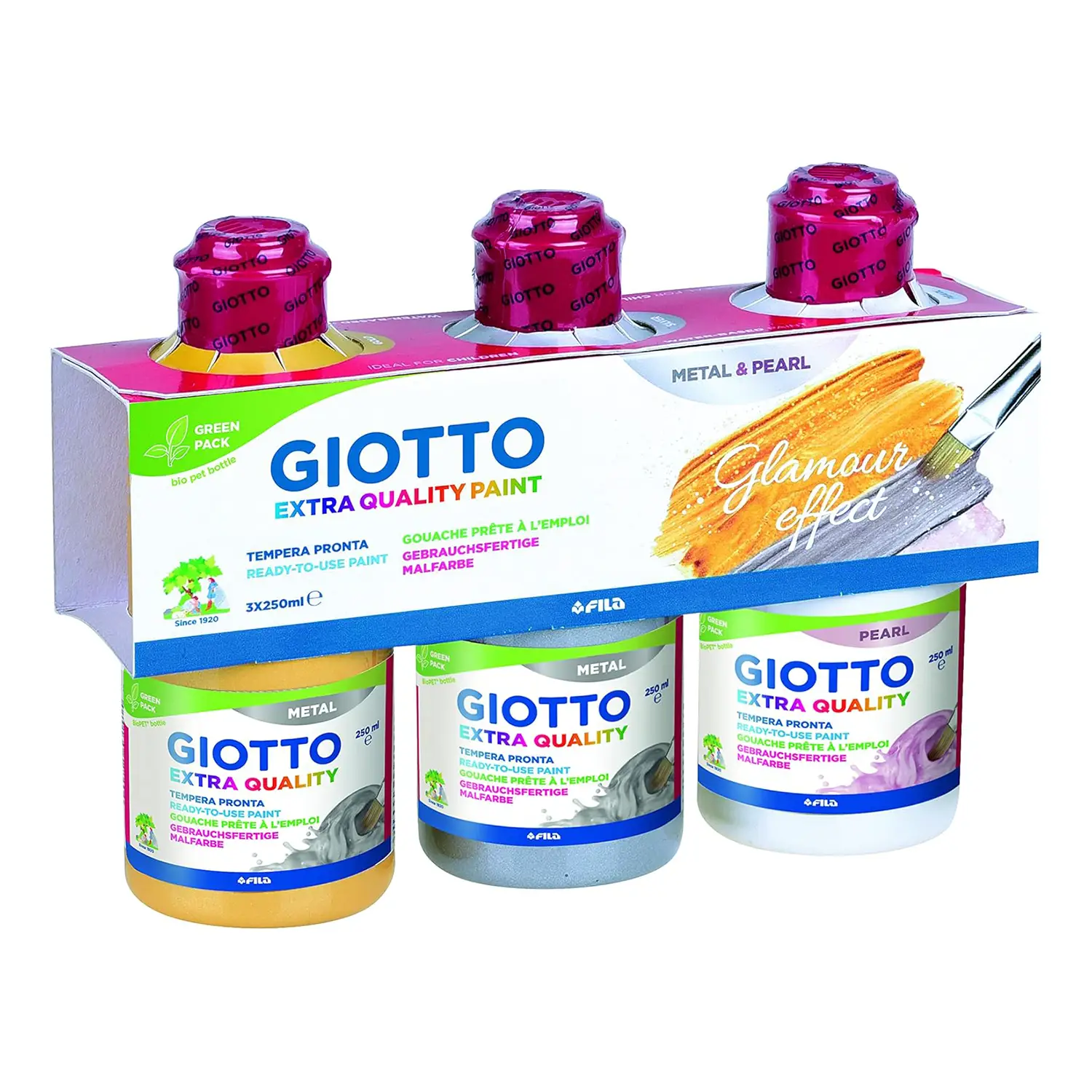 Tempera Metallizzata Giotto Metal FILA - Set 3 Colori da 250 ml - Tempere