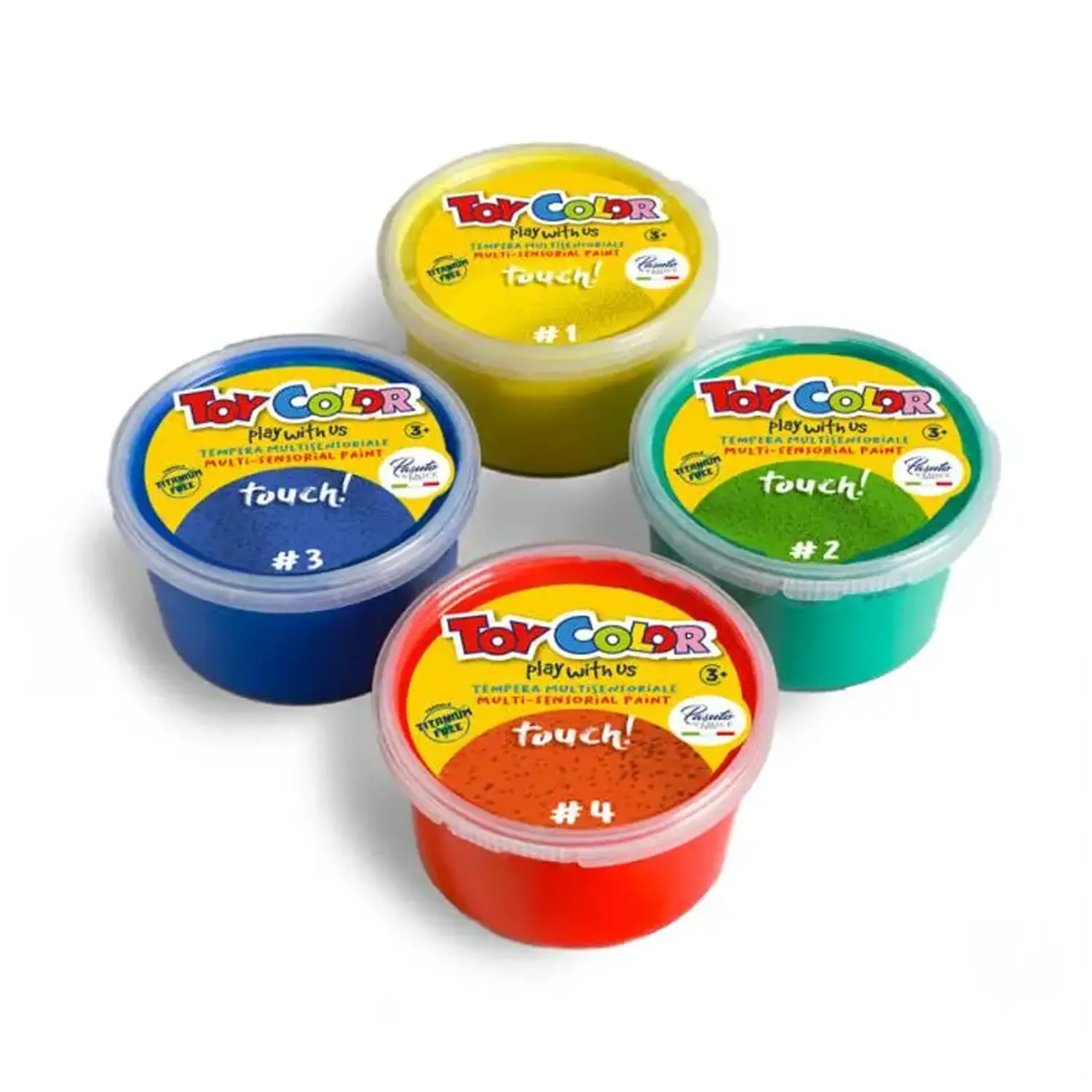 Colore a Dita con Effetto Tattile – 4 Vasetti da 150 ml - Tempere