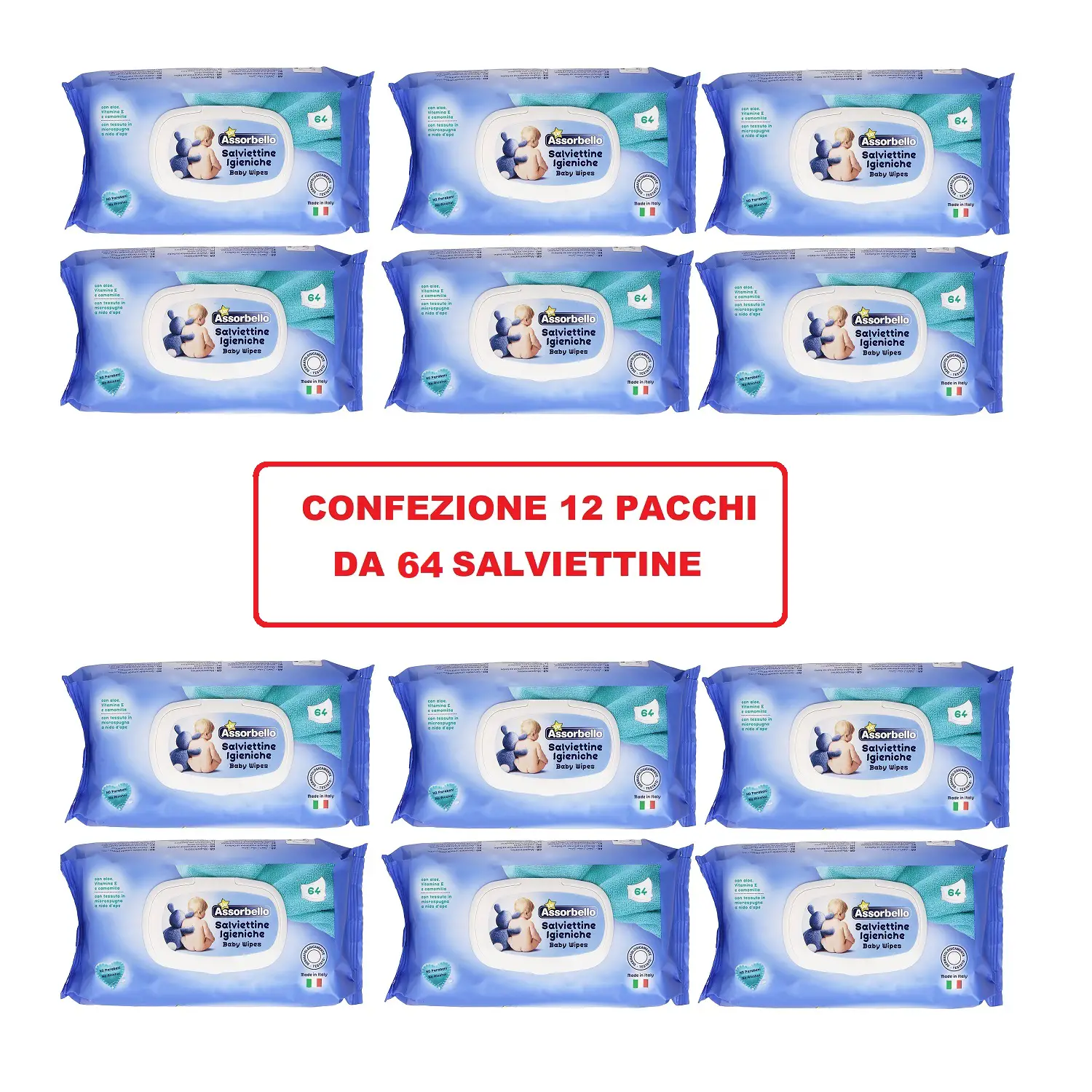 Salviettine Assorbello Per L'igene Del Bambino Con Tappo Dispenser 64 Pz - pannolini e salviettine
