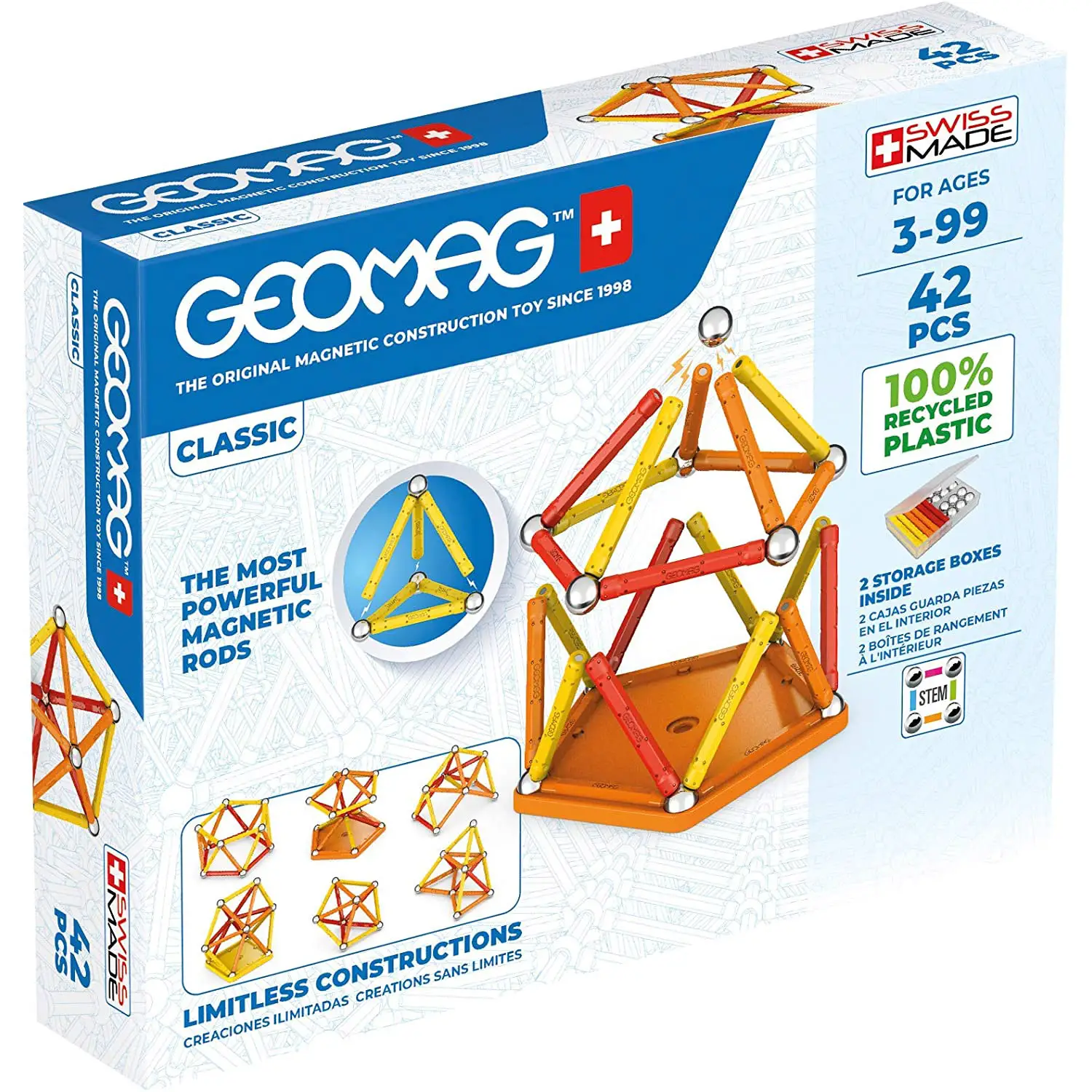 Geomag Classic Green Line 42 Pezzi – Gioco Magnetico Educativo STEM - Costruzioni tecniche