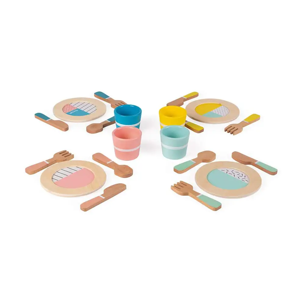 Corredo da Tavola per Bambini – Set Giocattolo in Legno per 4 Persone - Primi giochi