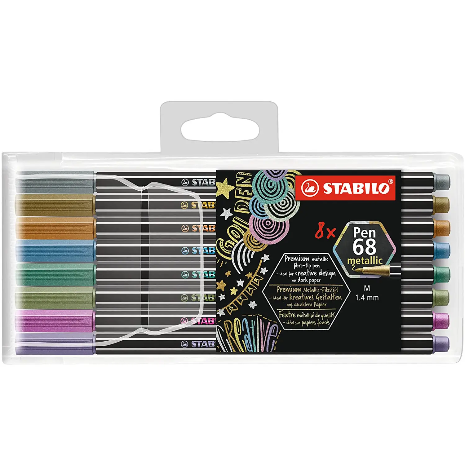 Stabilo Pen 68 Metallic Astuccio da 8 - Pennarelli Metallizzati per Disegno - Pennarelli
