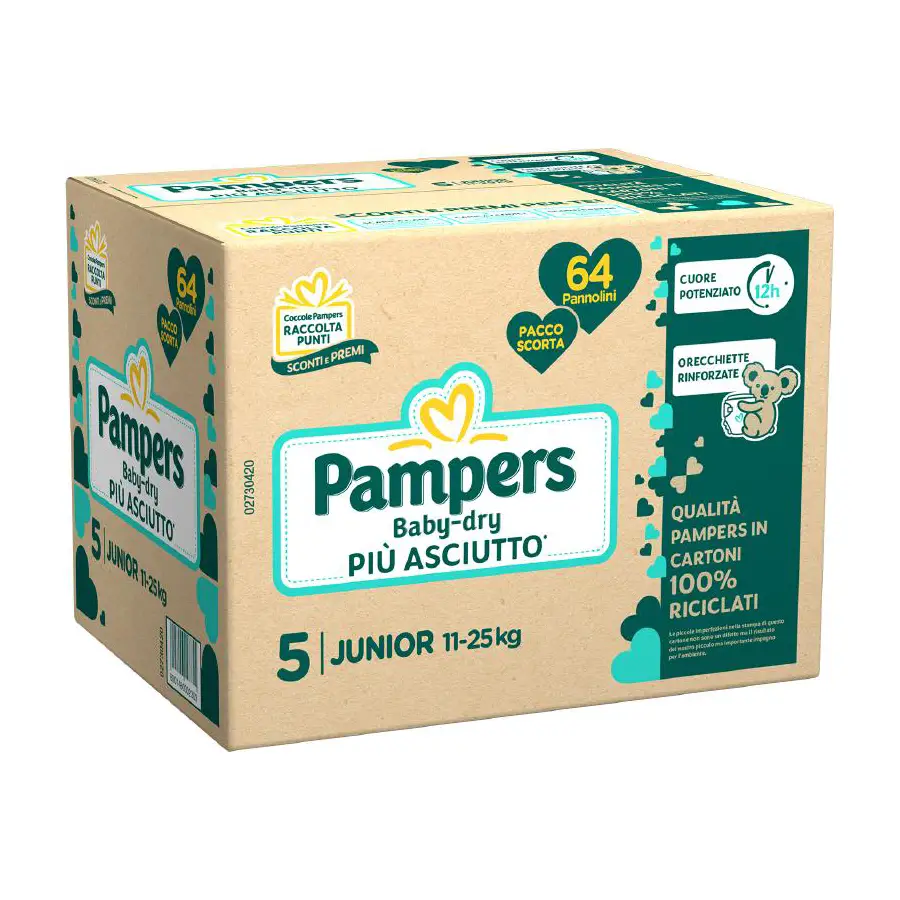 Pannolini Pampers Baby-Dry Quadripack - Taglia 5 - 11-25 Kg - 64 Pezzi - pannolini e salviettine