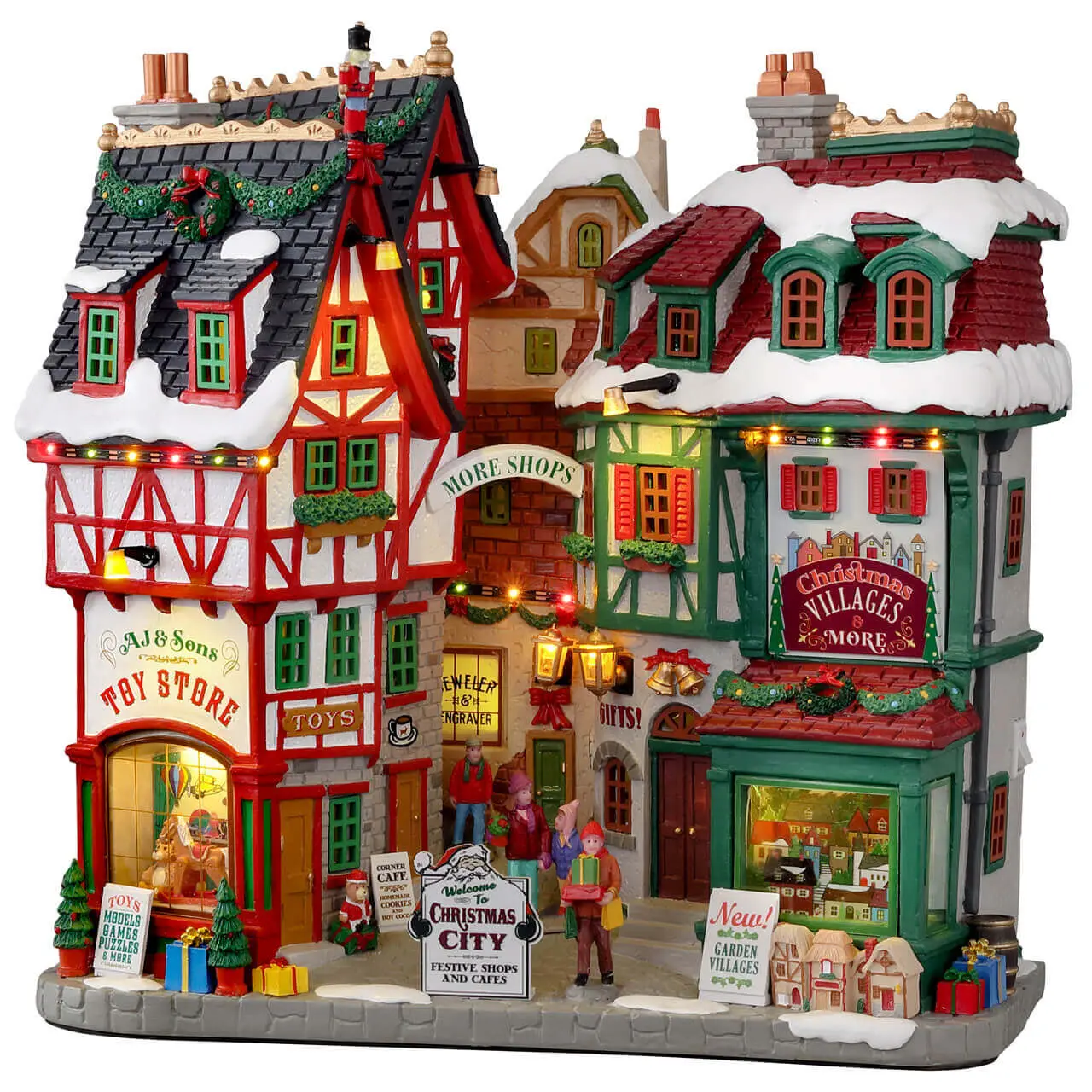 Lemax Christmas City 15739 – Facciata Natalizia Luminosa con Negozi di Giocattoli - scene e villaggi