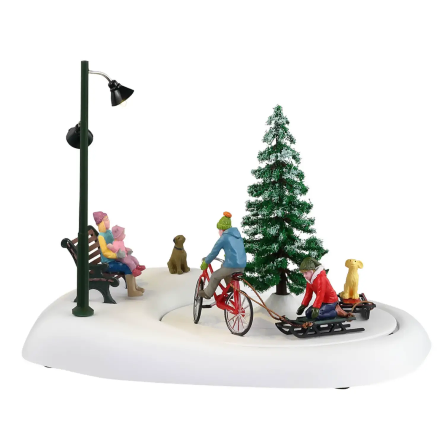 Lemax Snowbiking With Dad 34087 – Scena Familiare Animata con Fat Bike e Slitte - scene e villaggi