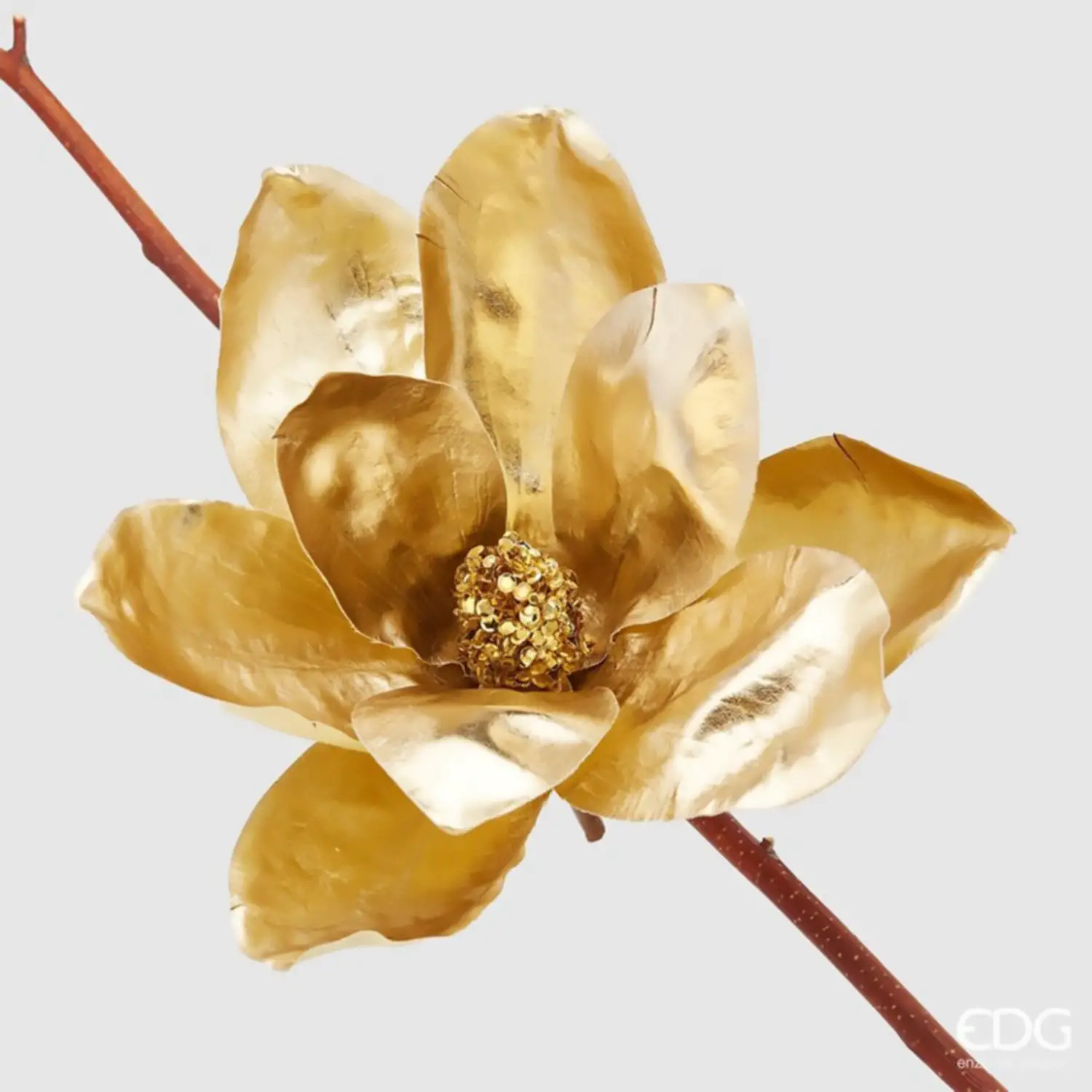Magnolia Natalizia con Clip: Diametro 20 cm, Colore Oro - fiori e ghirlande