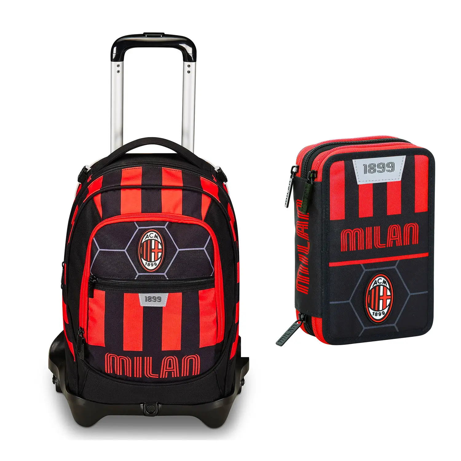 Schoolpack Milan: Zaino Scuola Trolley 3 Ruote con Astuccio 3 Zip - zaini scuola