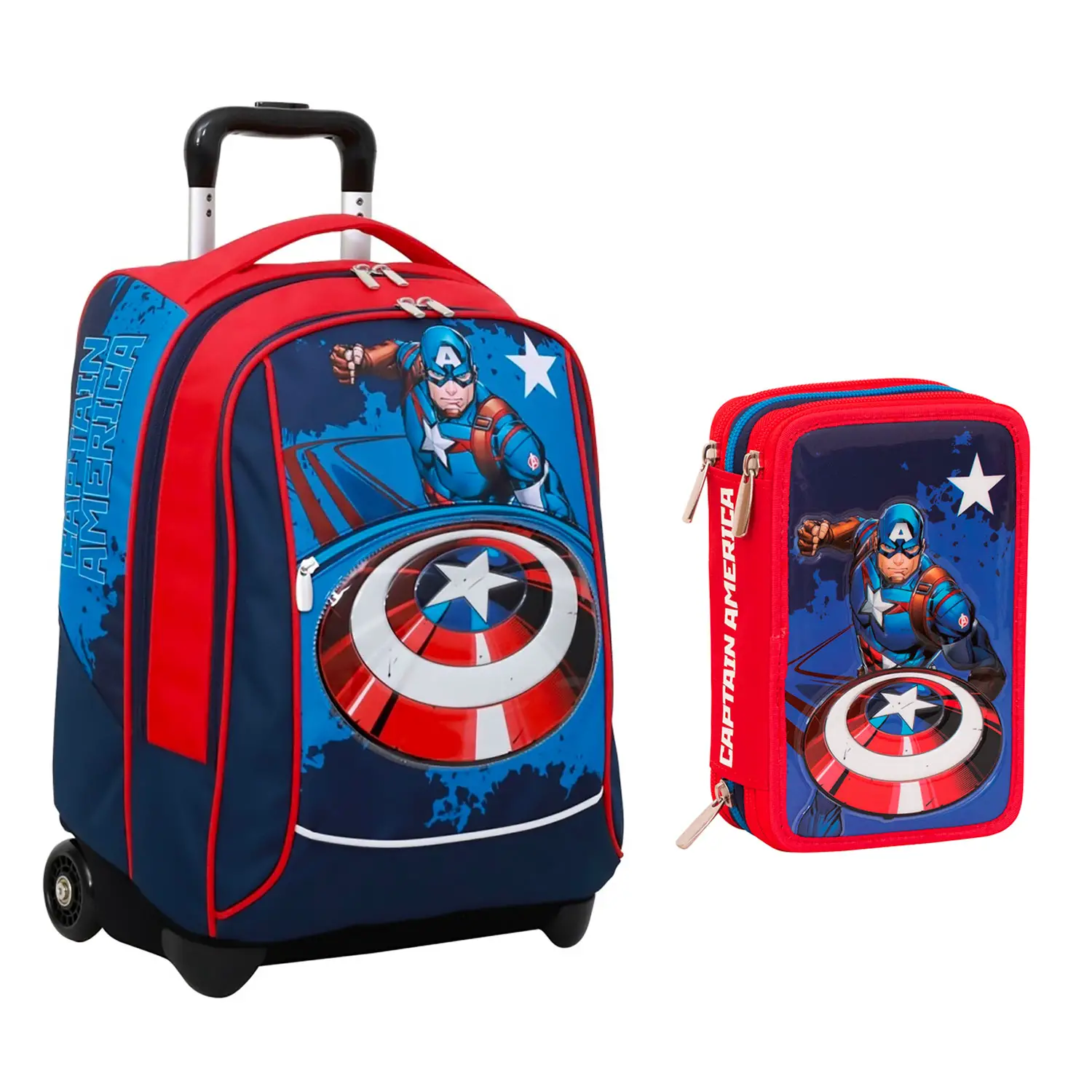 Schoolpack Captain America Legendary Avenger: Zaino Big Trolley con Astuccio 3 Zip - zaini scuola