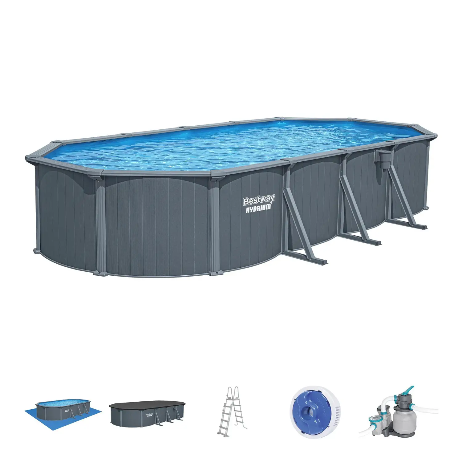 Piscina Hydrium Ovale Grigia 7.32x3.66x1.32m Capacità 27,090L - piscine rigide