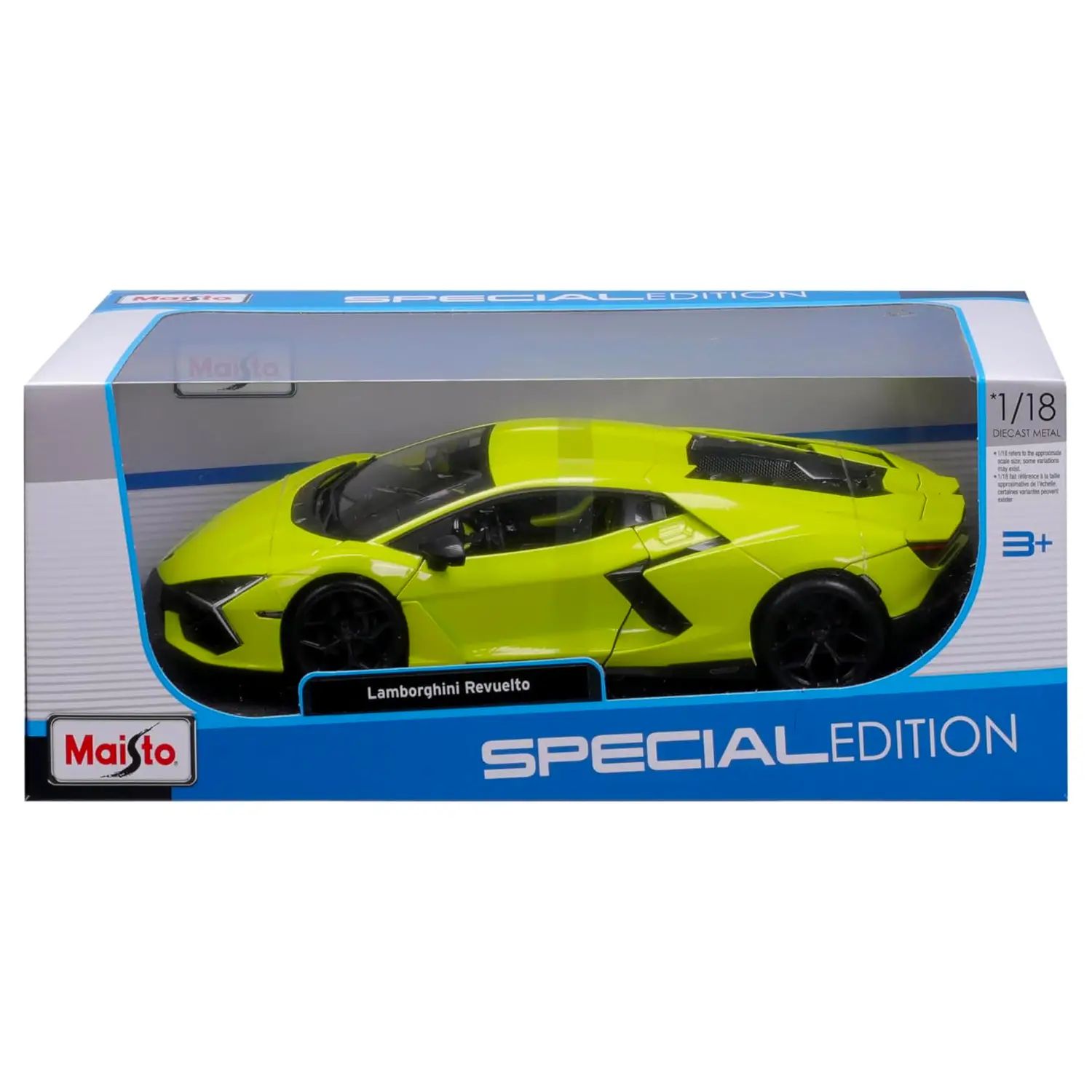 Lamborghini Revuelto, Modello Auto in Scala 1:18, Cofano, Tronco e Sportelli Mobili, Verde Lime - modellini