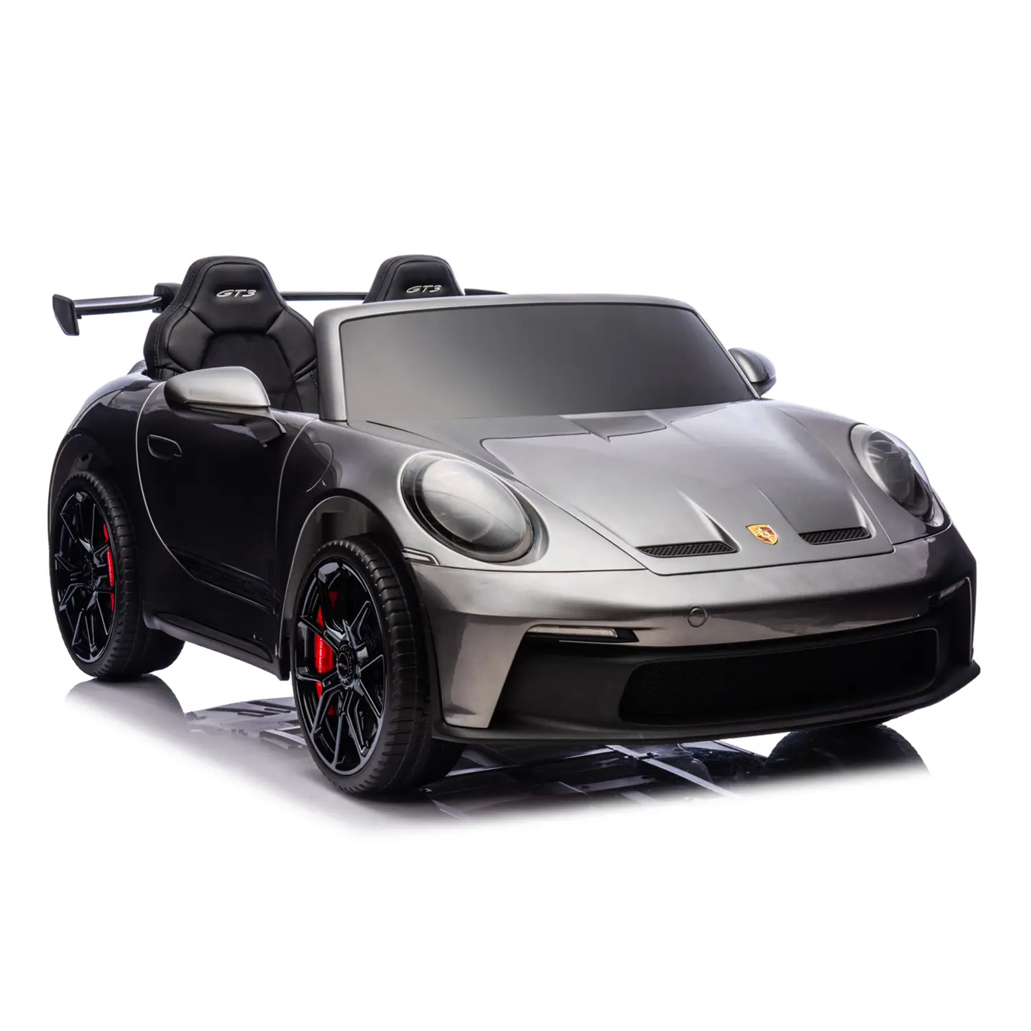 Auto Elettrica per Bambini Porsche 911 GT3 Grigio Argento con Sedili in Pelle e 2 Motori da 35W - auto