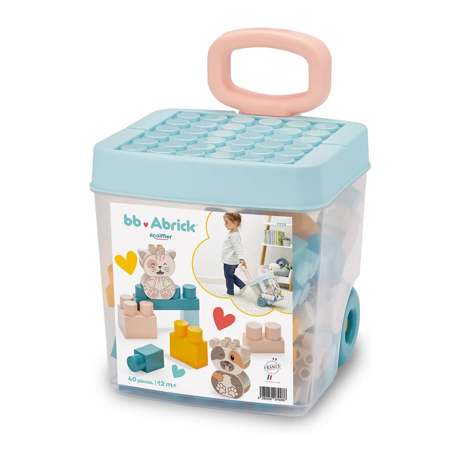 Carrellino Porta Costruzioni 40 Pezzi Colori Tenui - Costruzioni in plastica