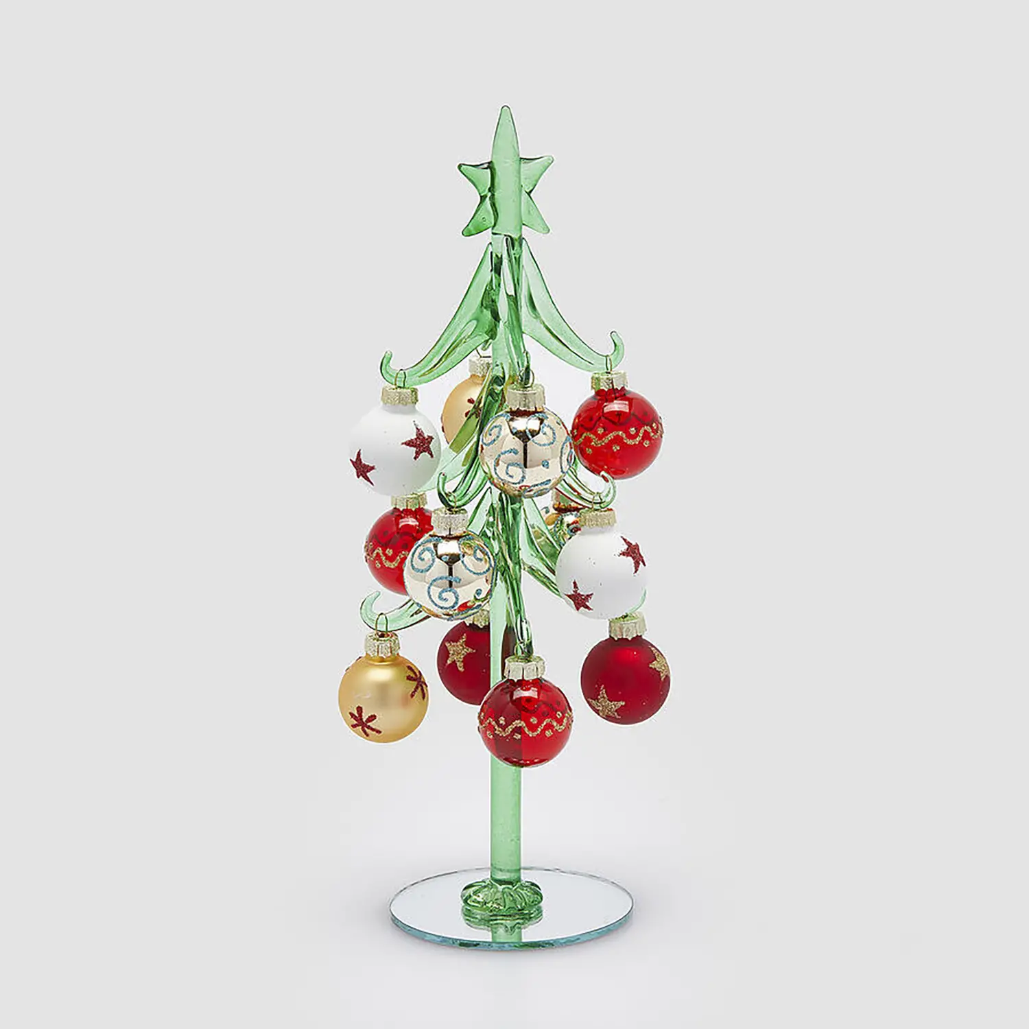 Pino Natalizio in Vetro Decorato 26cm Verde Rosso EDG - addobbi casa
