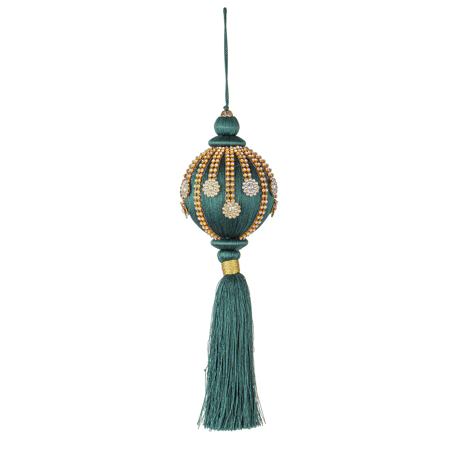 Sfera Natalizia Fringe Verde Scuro con Nappa Ø80 Cm - addobbi albero