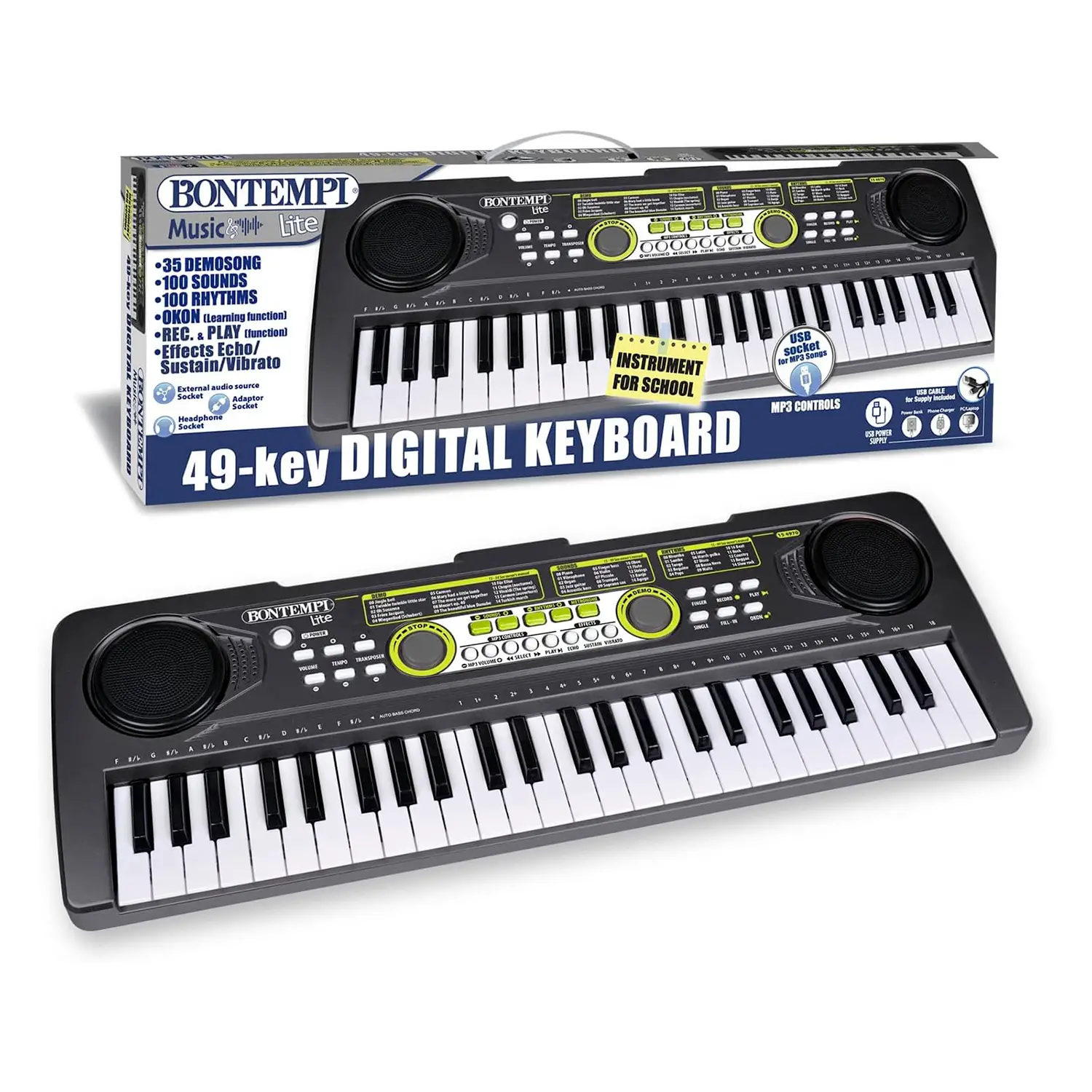 Tastiera Musicale Didattica Bontempi 49 Tasti con Presa USB - 52x18x5 cm - musicali