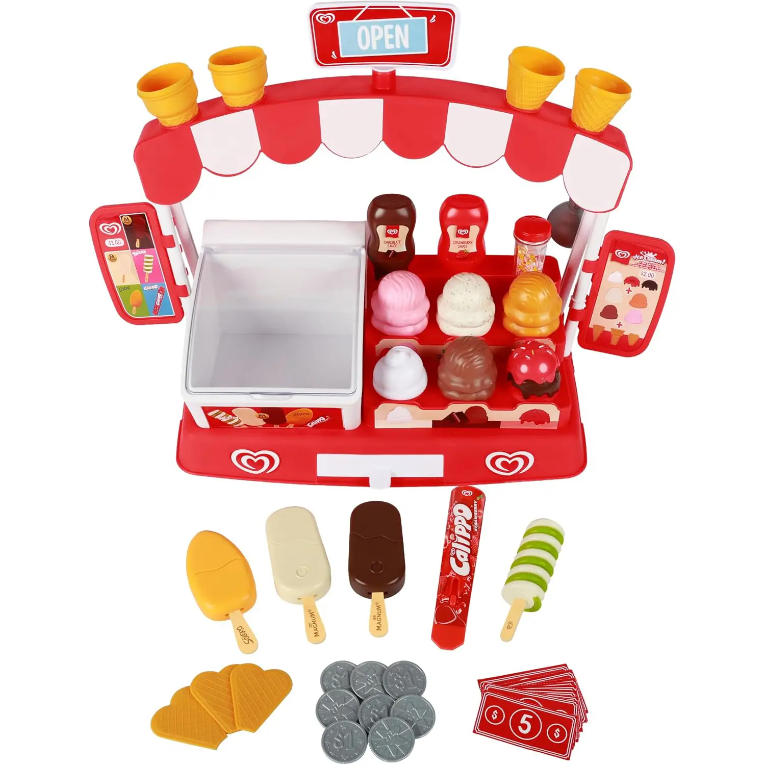 Algida Gelateria Playset ODS Toys - Set Gioco per Bambini - Alimenti, mercatini, stoviglie