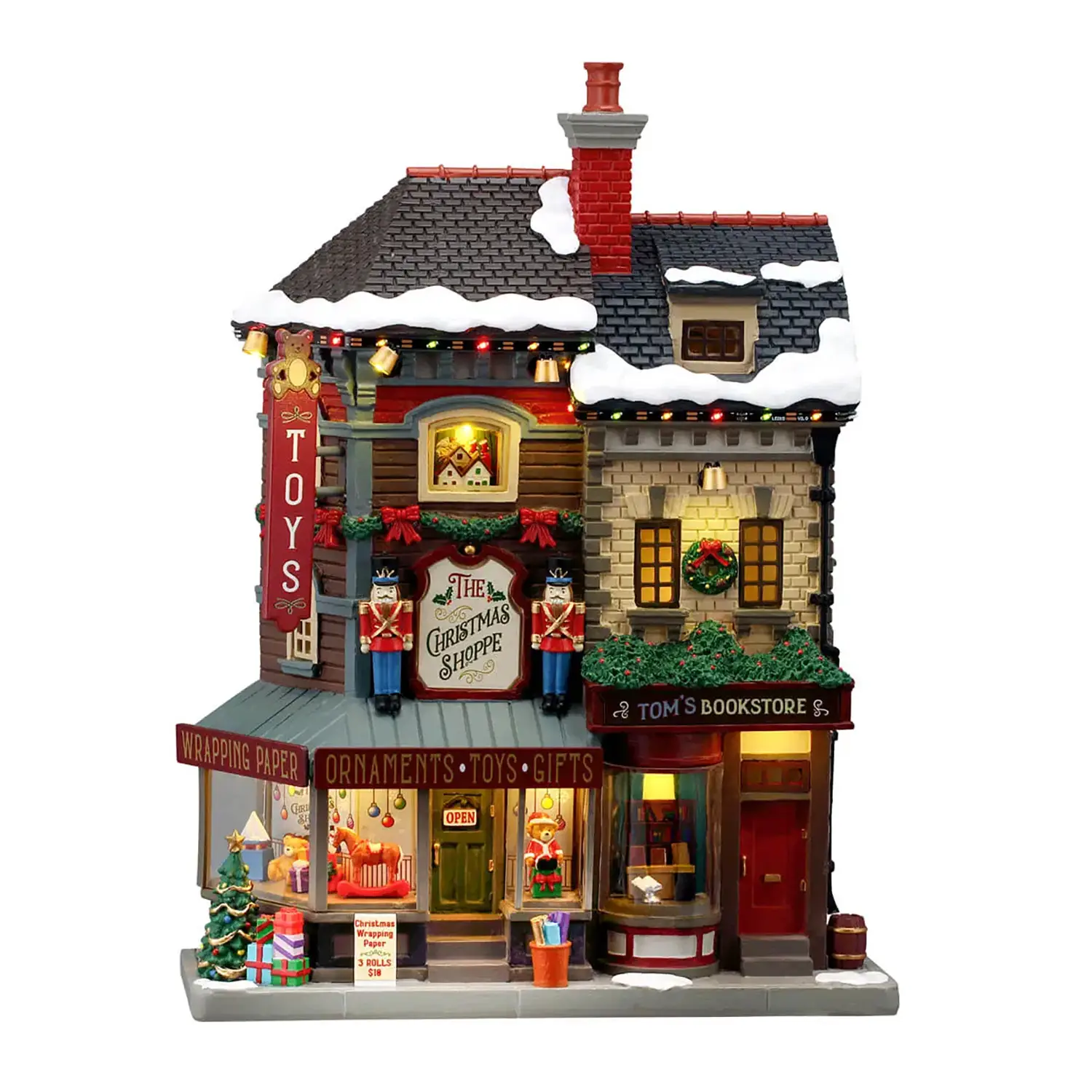 Lemax The Christmas Shoppe 65568 – Facciata Luminosa con Negozio di Natale e Libreria - scene e villaggi