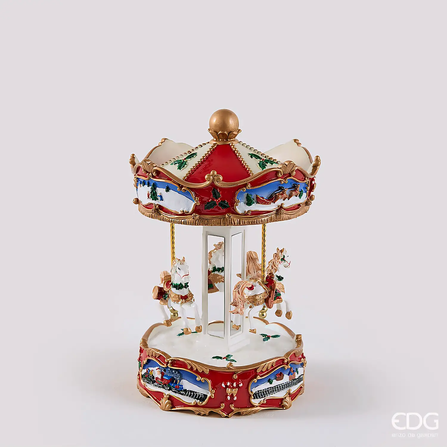 Carillon Giostra Cavalli Natale H25 cm White Red - addobbi casa