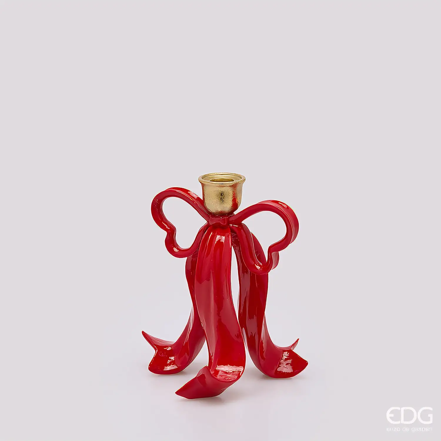 Portacandela Fiocco EDG Rosso e Oro H 20 cm - addobbi casa