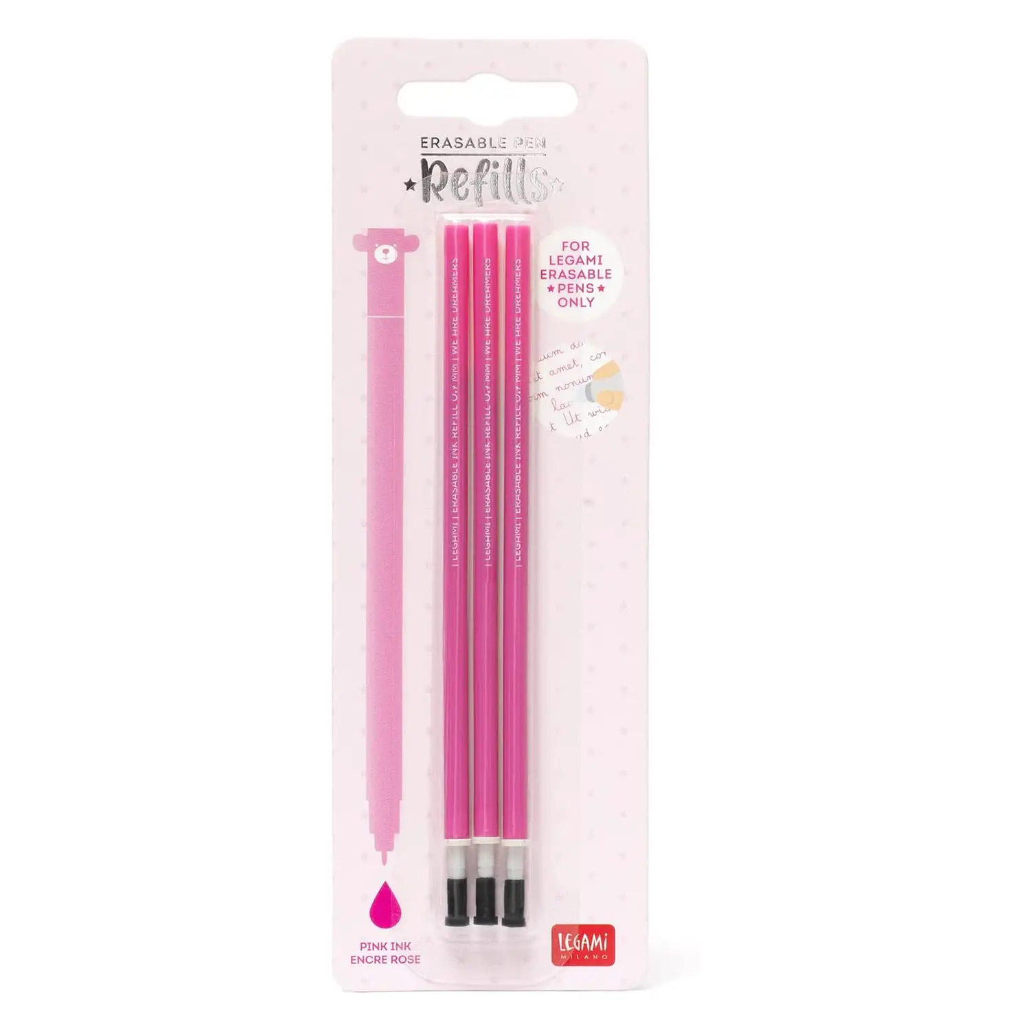Legami - Refill per Penna Gel Cancellabile Rosa, Set 3 Pezzi -