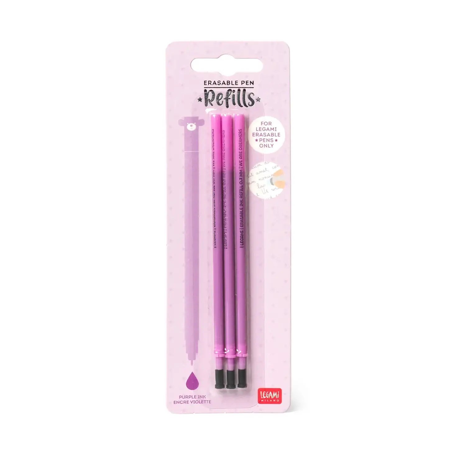 Legami - Refill per Penna Gel Cancellabile Viola, Set 3 Pezzi -