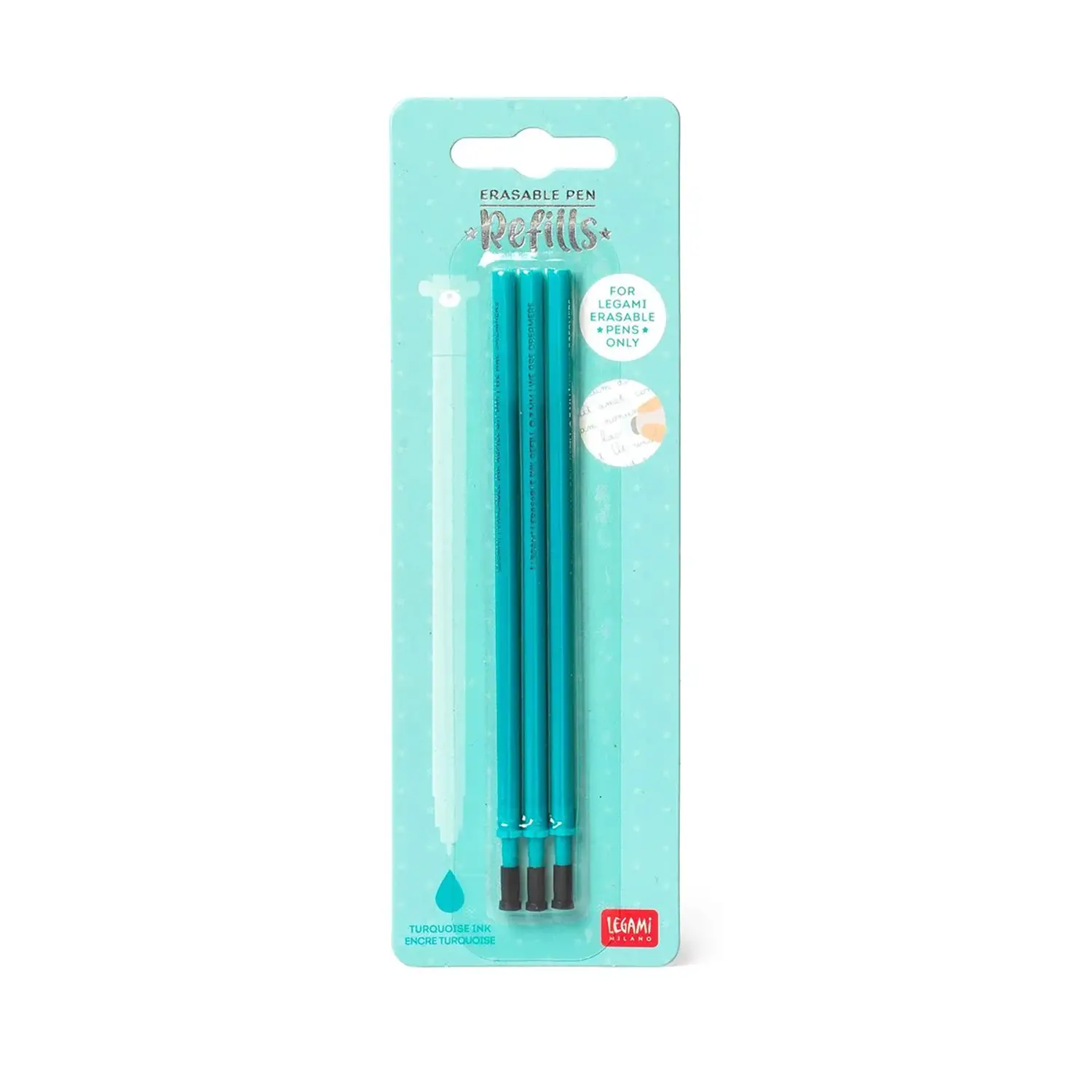 Legami - Refill per Penna Gel Cancellabile Turchese, Set 3 Pezzi -