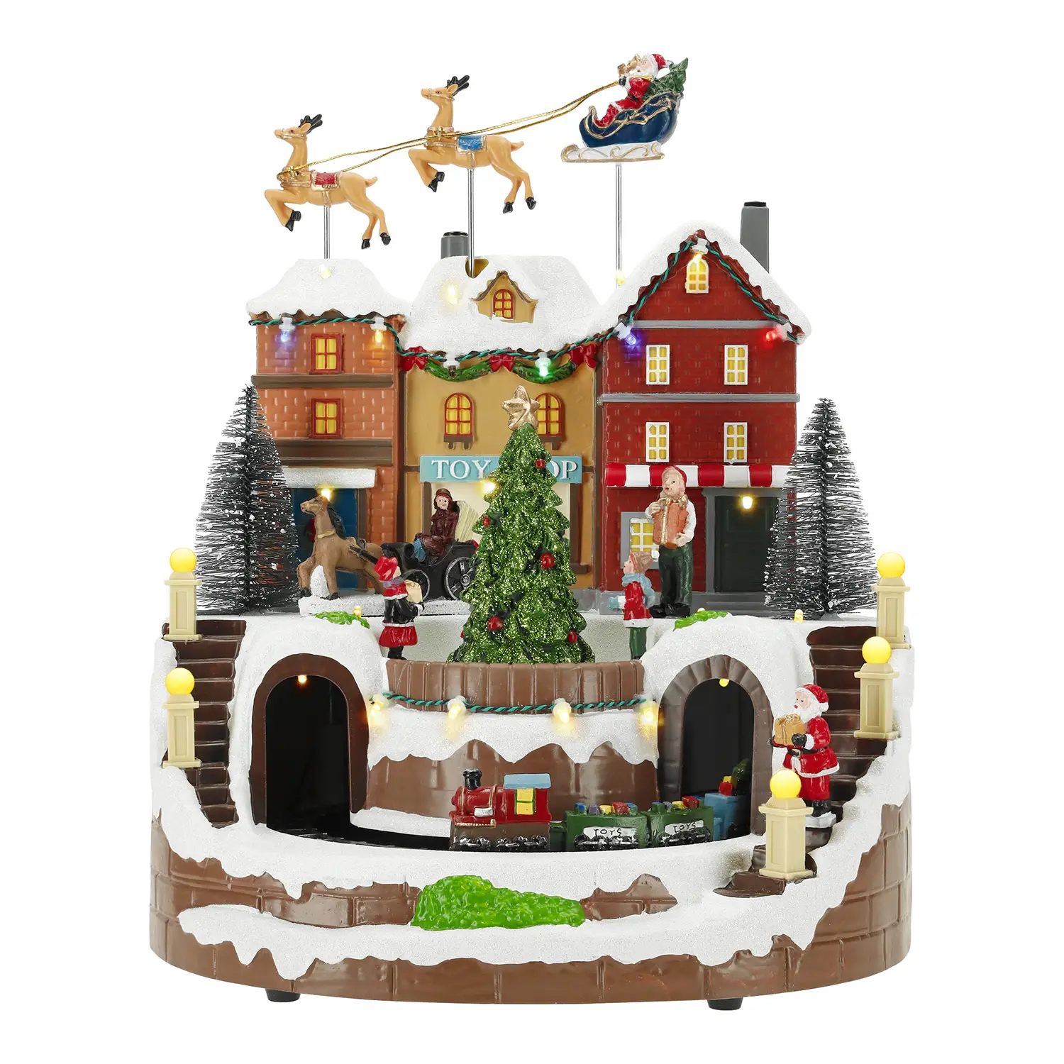 Natale Villaggio con Treno e Renne Animato a Batteria 34 cm LED Multicolore - scene e villaggi
