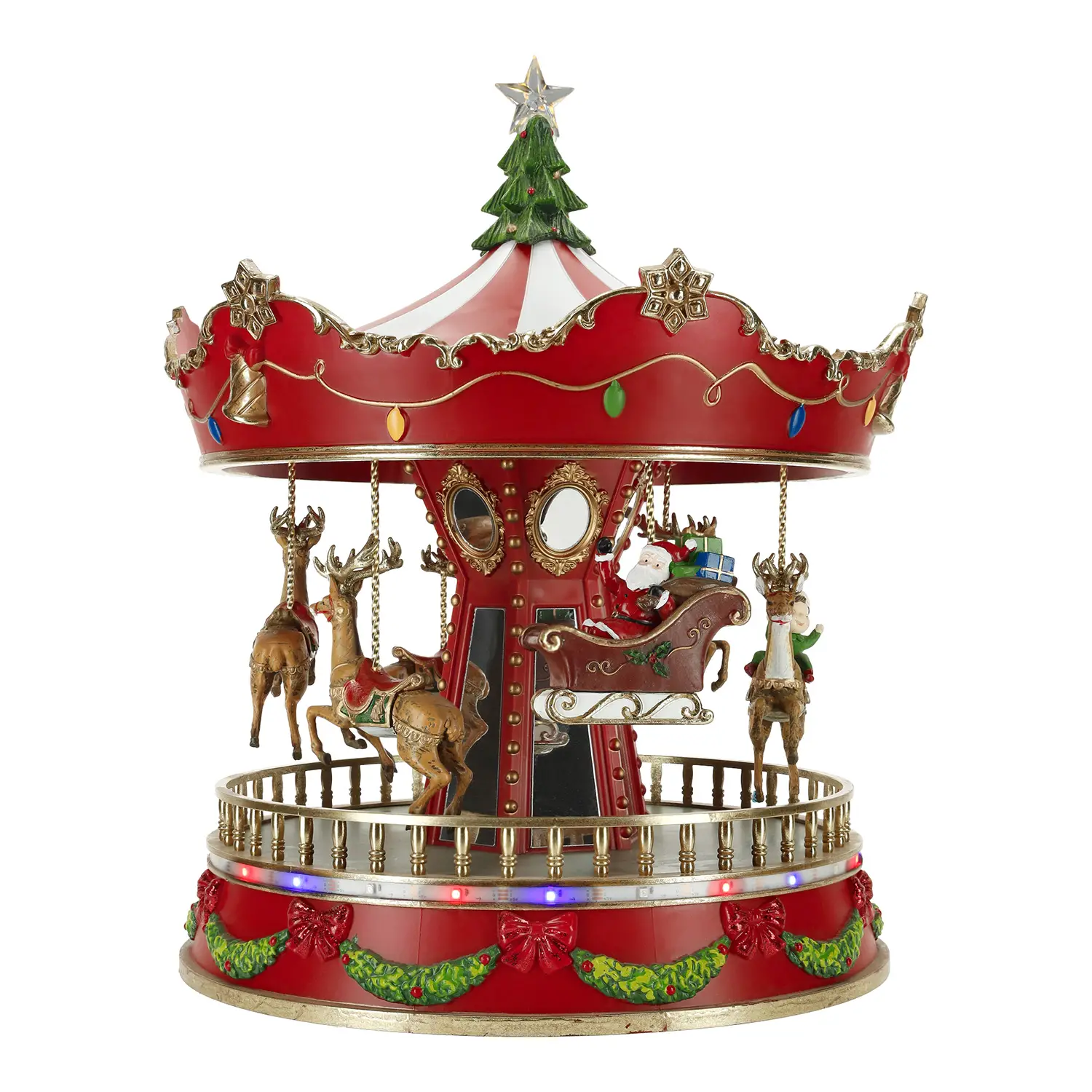 Carosello Natalizio Animato con Babbo Natale e Renne 37,6 cm LED - scene e villaggi