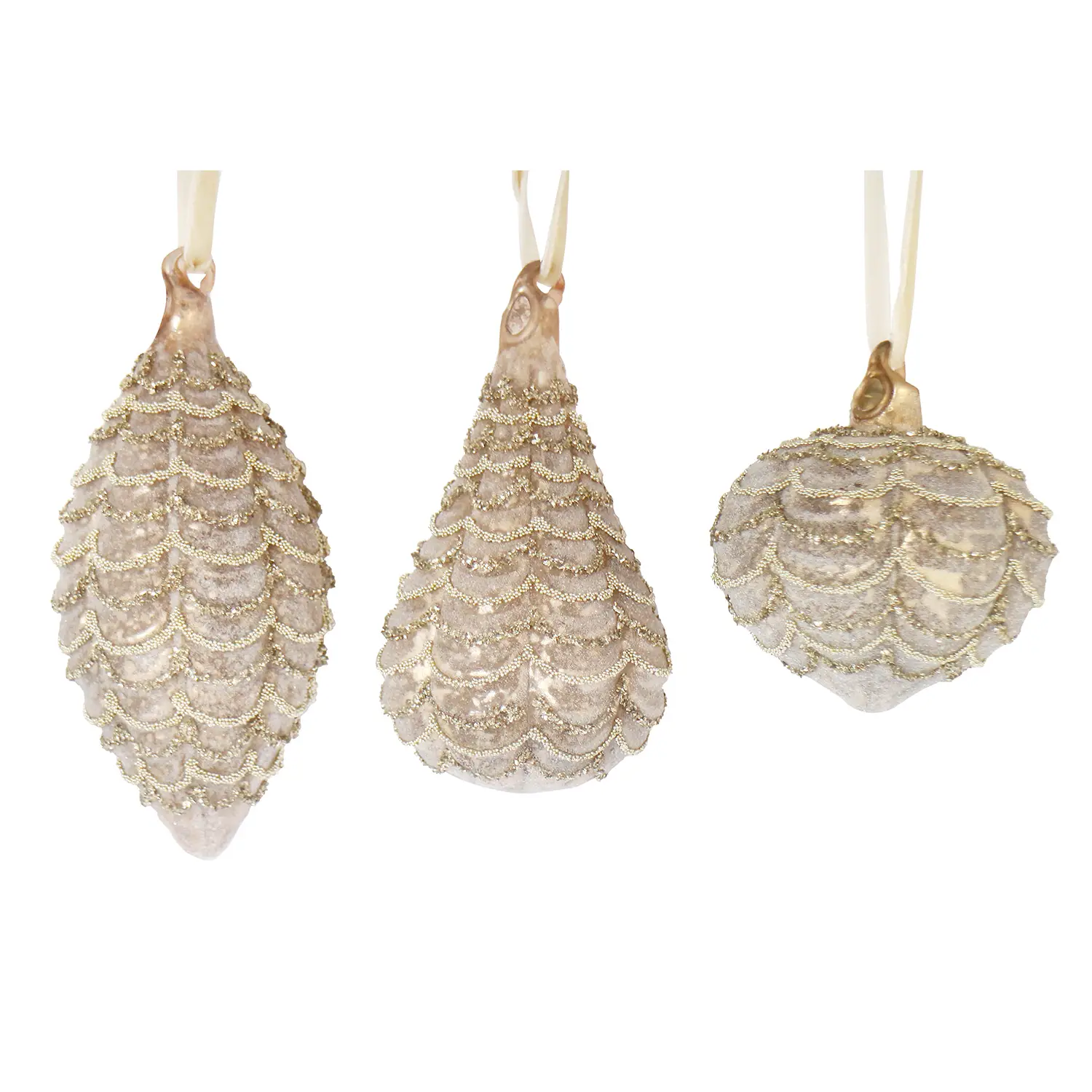 Pendaglio Natalizio in Vetro Layers Champagne Assortito - addobbi albero