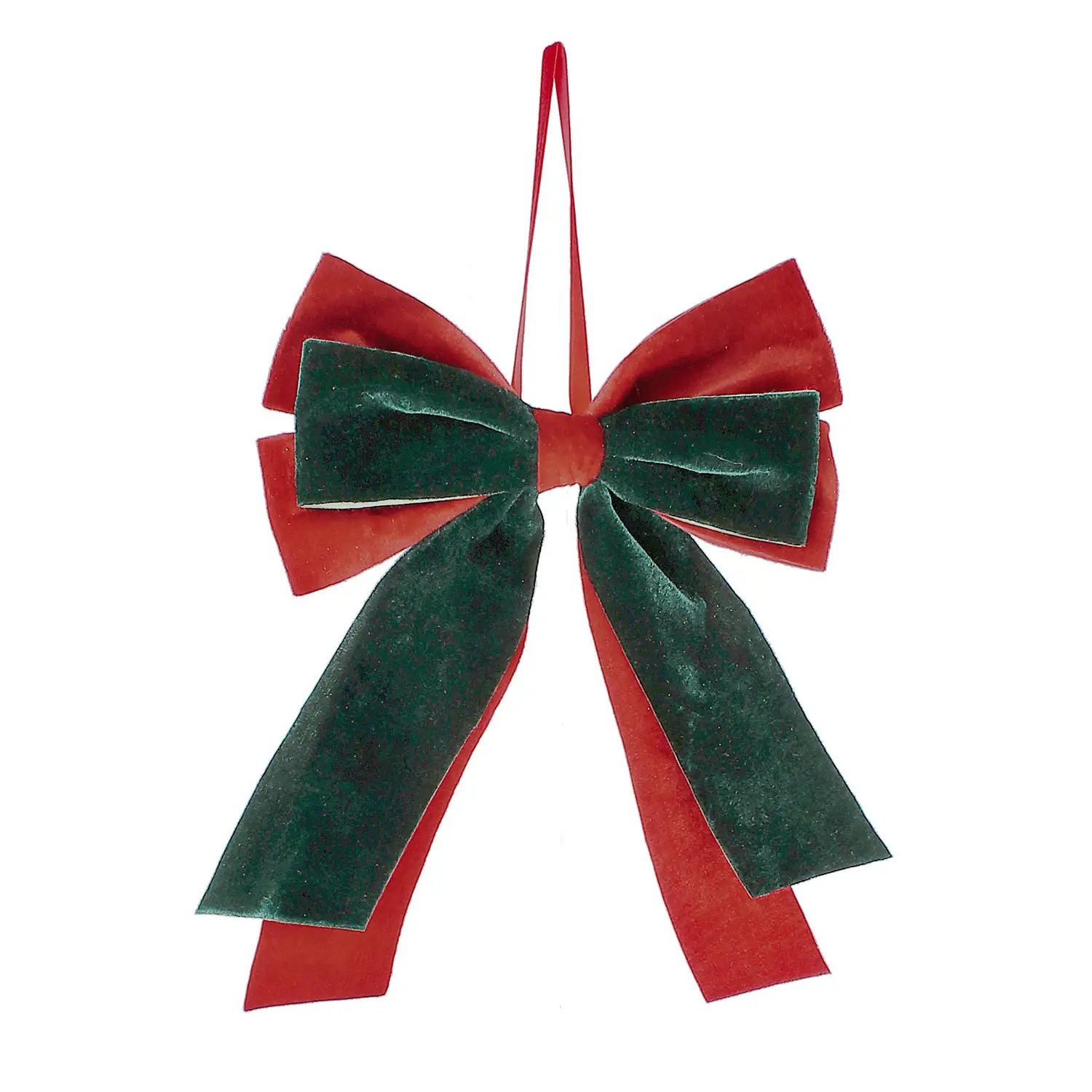 Pendaglio Natalizio Ertemios Fiocco Rosso Verde in Velluto 27 cm - addobbi albero