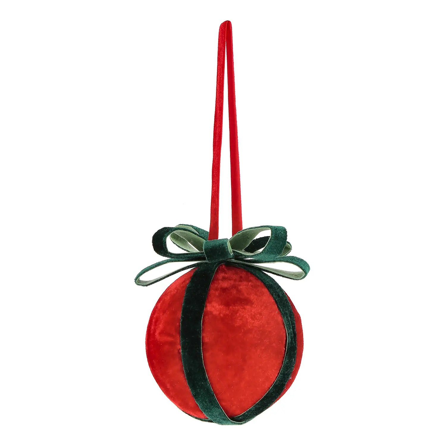 Sfera Natalizia Ertemios Rossa e Verde Ø 10 cm Effetto Velluto - addobbi albero