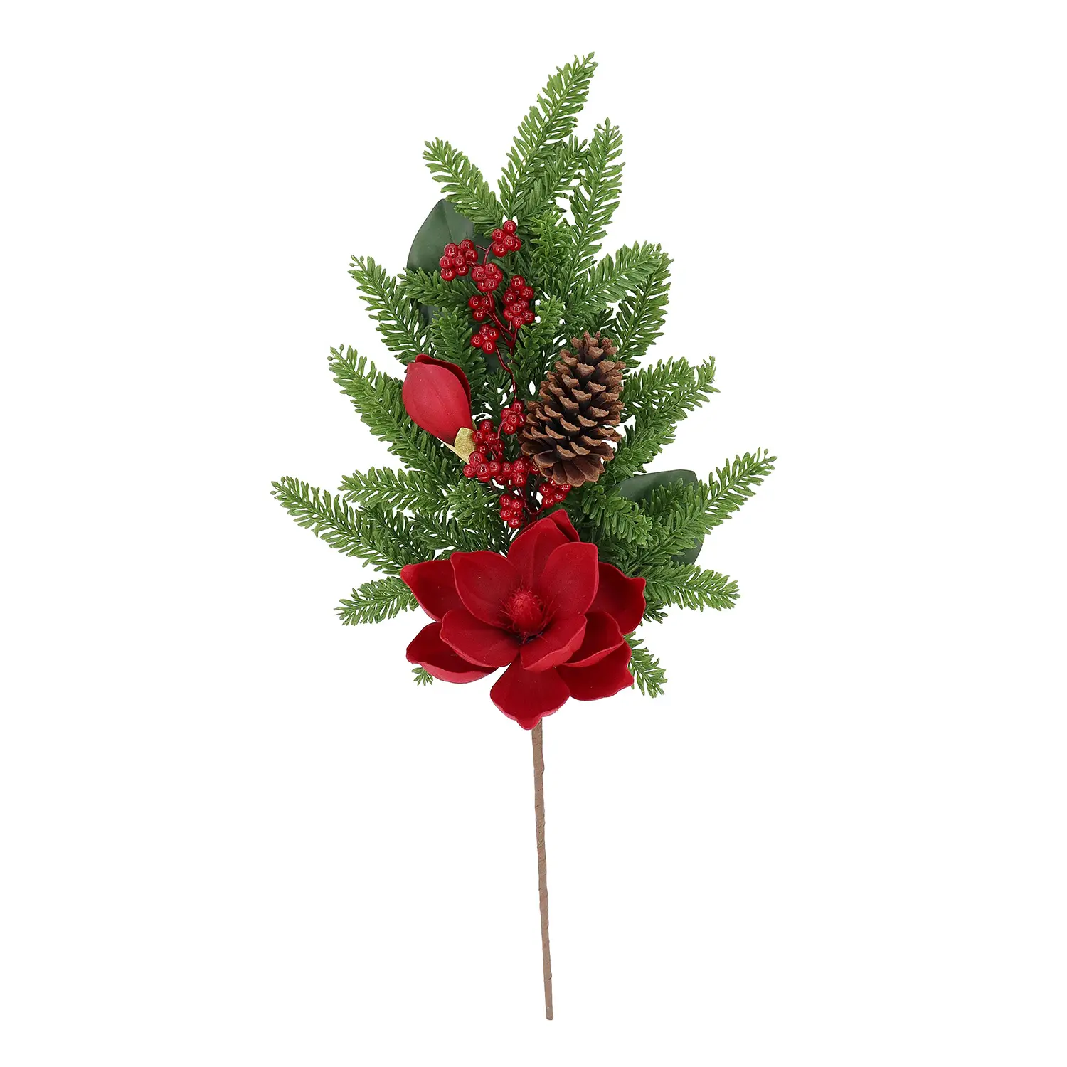 Ramo Natalizio Fleury Rosso con Pigna 70 cm Decorativo - fiori e ghirlande