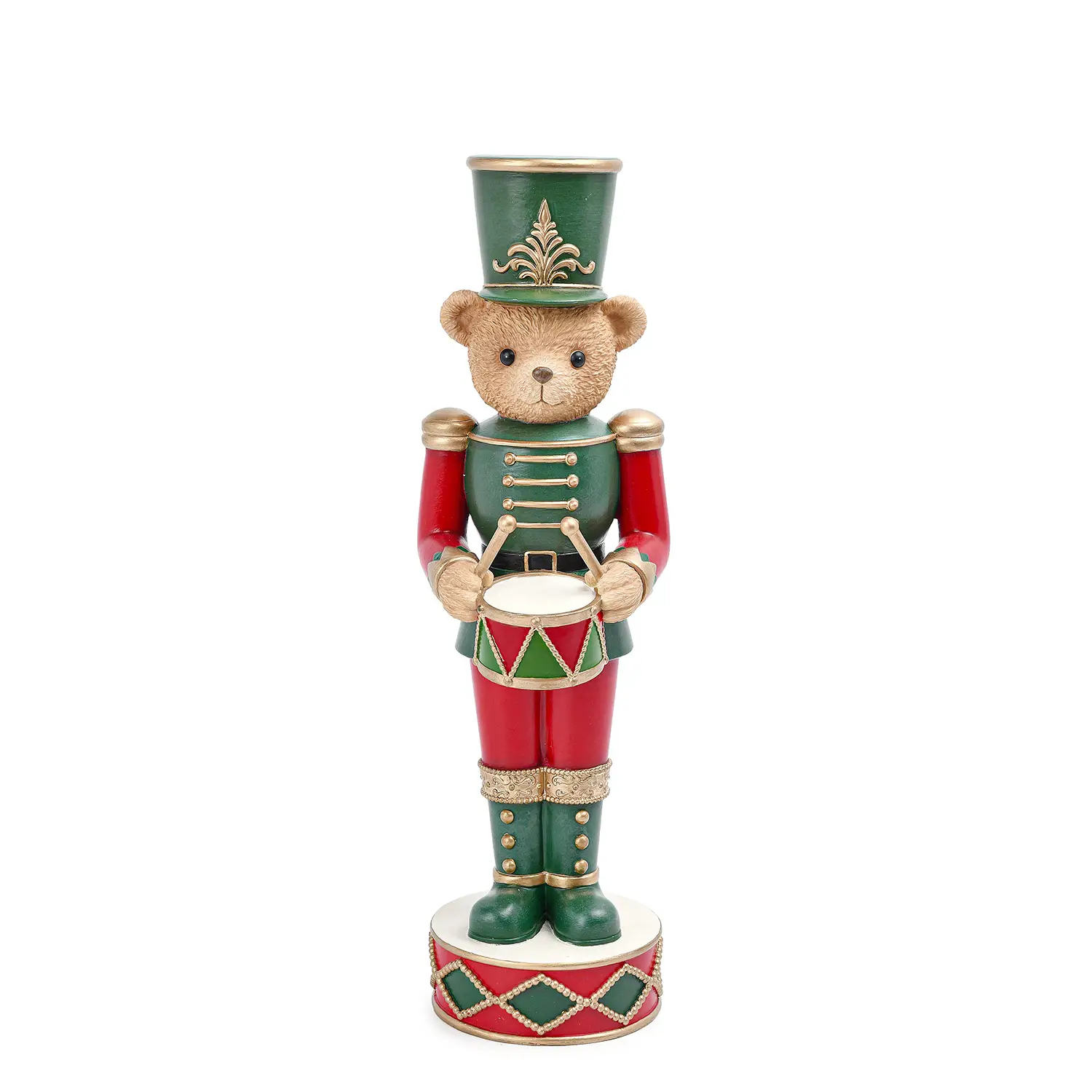 Soldatino Natalizio Matlock Orso Verde Rosso in Poliresina 37,7 cm - schiaccianoci